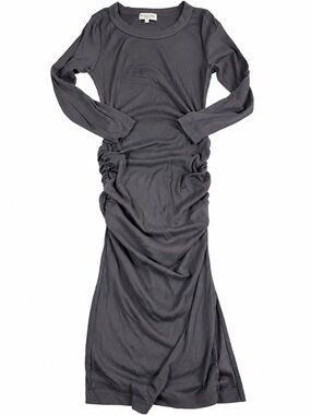 Michael Stars Gray Ruched Ribbed Midi Dress Medium Made in USA